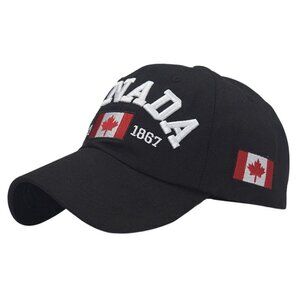 CANADA Black Baseball Cap, ADJUSTABLE Buckle Hat For Men, Women, Canadian,Cotton